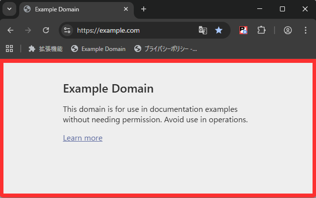 赤枠が表示されたページ